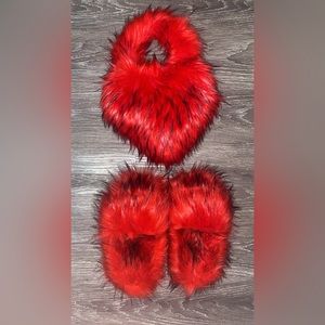 Fur Slippers with matching purse. Fits true to size